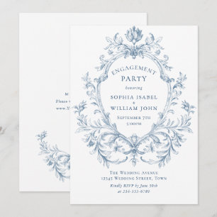 Invitation Fête de fiançailles bleu poussiéreux de grâce orné