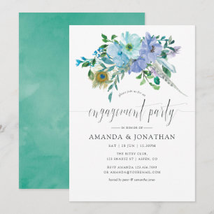 Invitation Fête de fiançailles bohème aquarelle verte et bleu