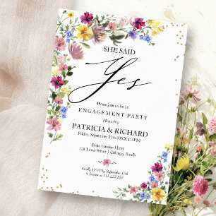 Invitation Fête de fiançailles Bohème aux fleurs sauvages
