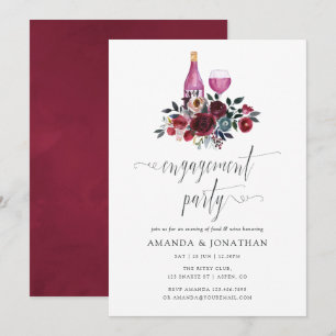 Invitation Fête de fiançailles Bohème Bourgogne & Navy avec d