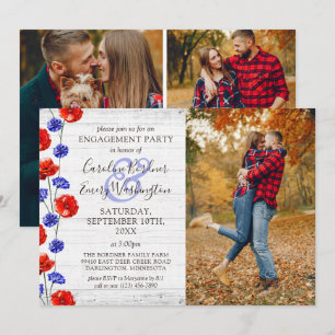 Invitation Fête de Fiançailles Bois Rustique & Coquelicot Rou