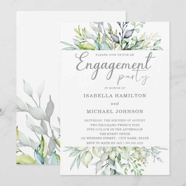 Invitation Fête de fiançailles botanique de calligraphie (Devant / Derrière)