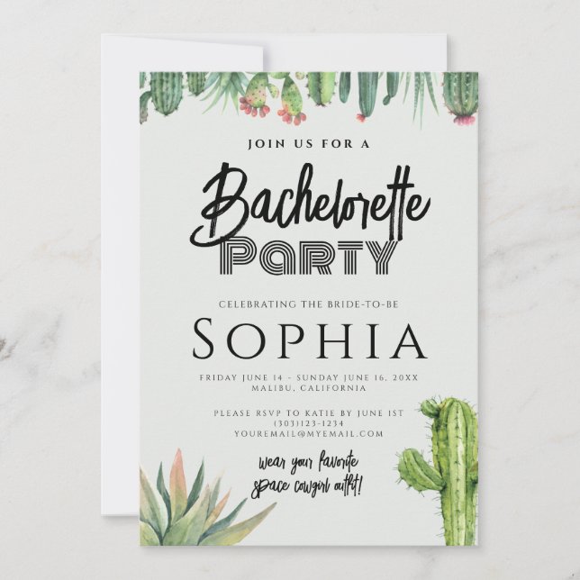 Invitation Fête de Fiançailles Cactus Aquarelle Jardin de Sau (Devant)
