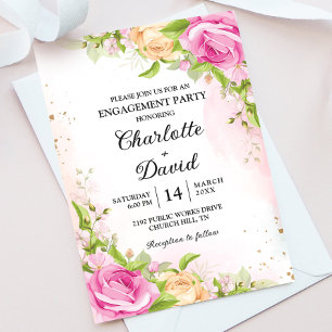 Invitation Fête de fiançailles chic et élégante avec des fleu
