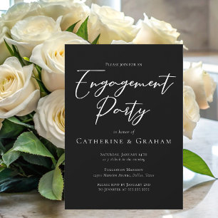 Invitation Fête de fiançailles chic minimaliste noir et blanc