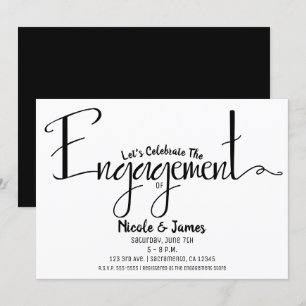 Invitation Fête de fiançailles chic moderne noir et blanc