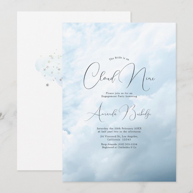 Invitation Fête de Fiançailles Cloud 9 Rêvée (Devant / Derrière)