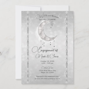 Invitation Fête de fiançailles Croissant de Lune Étoilé Blanc