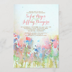 Invitation Fête de fiançailles d'aquarelle - Pré des fleurs