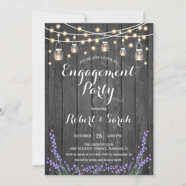 Invitation Fête de fiançailles de bois gris rustique (Devant)