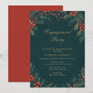 Invitation Fête de fiançailles de Noël florale verte or