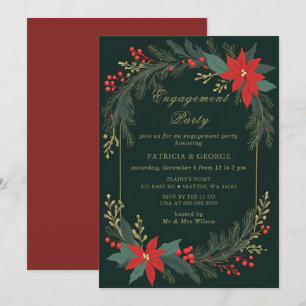 Invitation Fête de fiançailles de Noël florale verte or