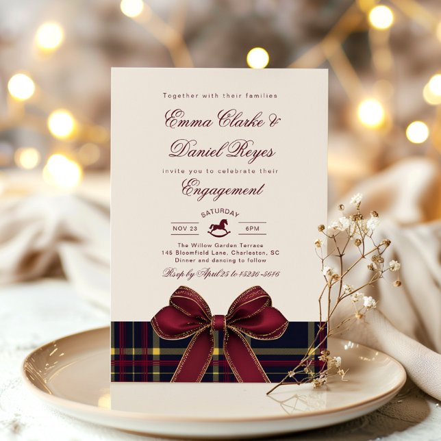 Invitation Fête de fiançailles d'hiver Noël carreaux rouge no (Créateur téléchargé)