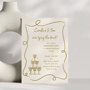 Invitation Fête de fiançailles écrite à la main en or Champag