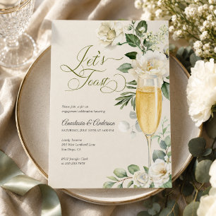 Invitation Fête de fiançailles Élégante Champagne et Verdure