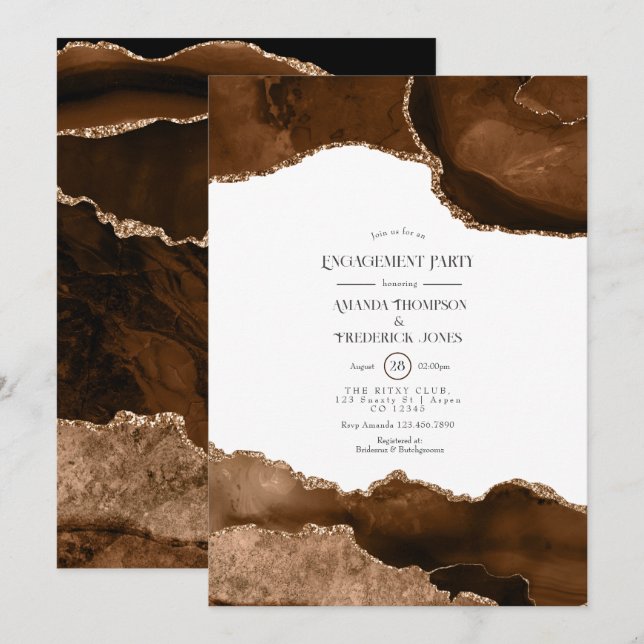 Invitation Fête de fiançailles en aquarelle Desert Gold Agate (Devant / Derrière)