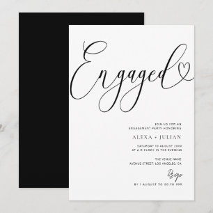 Invitation Fête de fiançailles en noir et blanc moderne