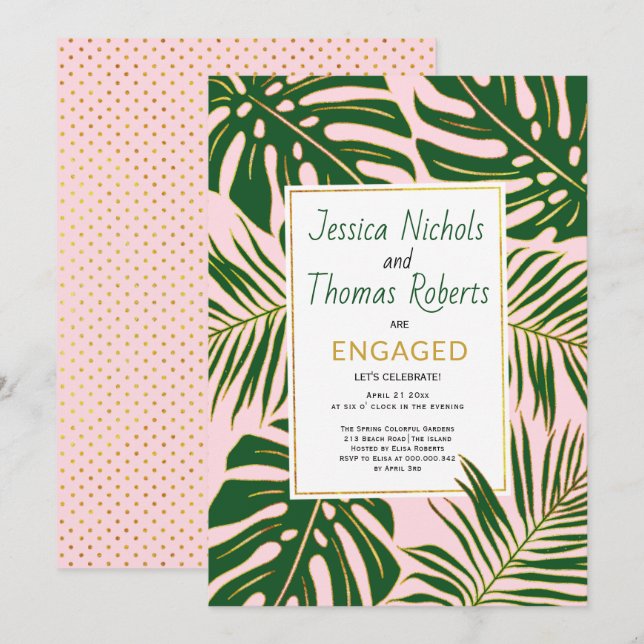 Invitation Fête de fiançailles feuille de la monstère tropica (Devant / Derrière)
