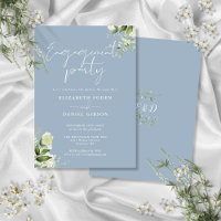 Fête de fiançailles Floral Bleu Poussiéreux Script
