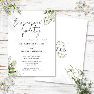 Invitation Fête de fiançailles Floral Végétal Noir et Blanc