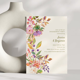 Invitation Fête de fiançailles florale aquarelle colorée