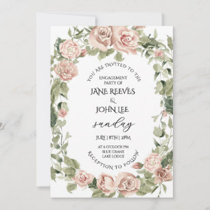 Invitation Fête de fiançailles florale aquarelle rose