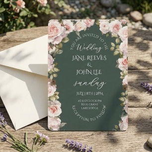 Invitation Fête de fiançailles florale aquarelle rose