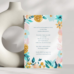 Invitation Fête de fiançailles florale aquarelle rose sarcell