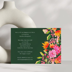 Invitation Fête de fiançailles florale aquarelle verte rose