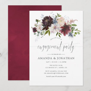Invitation Fête de fiançailles florale bordeaux et marine
