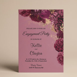 Invitation Fête de Fiançailles Florale Bourguignonne et Dorée