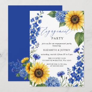 Invitation Fête de fiançailles florale de tournesols bleu roy