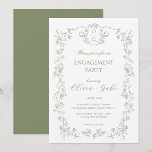 Invitation Fête de fiançailles florale française vert sauge v