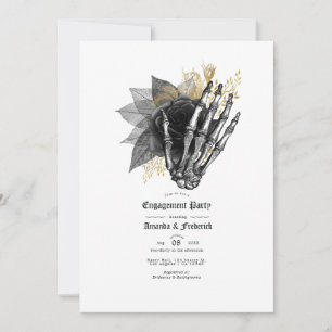 Invitation Fête de fiançailles florale gothique noire et or