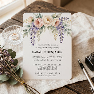 Invitation Fête de fiançailles florale lavande rose aquarelle