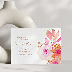 Invitation Fête de fiançailles florale orange rose aquarelle