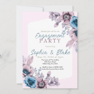 Invitation Fête de fiançailles florale rose bleue et violette