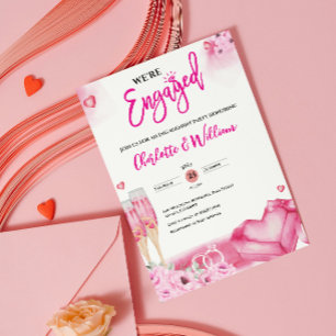 Invitation Fête de fiançailles florale rose romantique Fiancé
