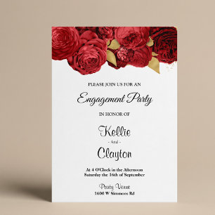 Invitation Fête de fiançailles florale rouge et or