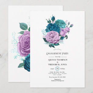 Invitation Fête de fiançailles florale turquoise et lavande