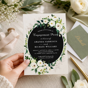 Invitation Fête de fiançailles florale verte et blanche