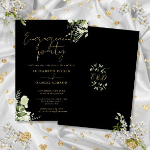 Invitation Fête de fiançailles florale verte et or