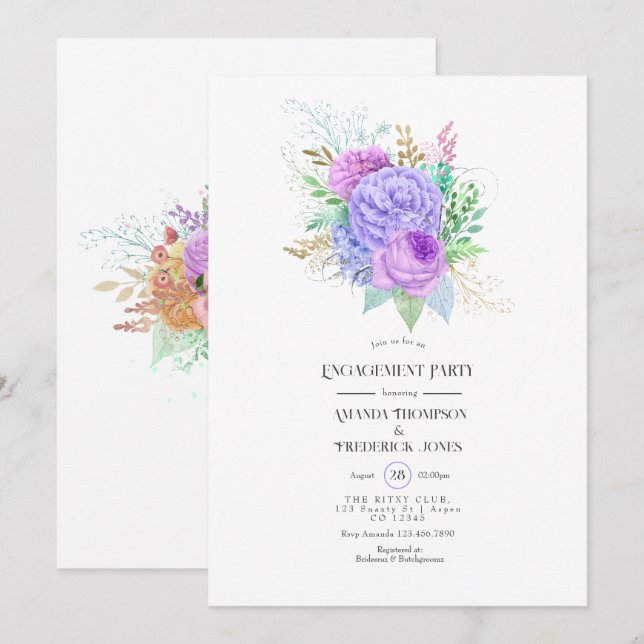 Invitation Fête de fiançailles florales au printemps (Devant / Derrière)