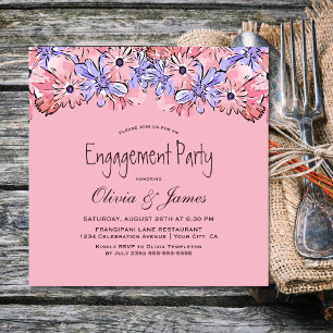 Invitation Fête de fiançailles florales de lavande rose