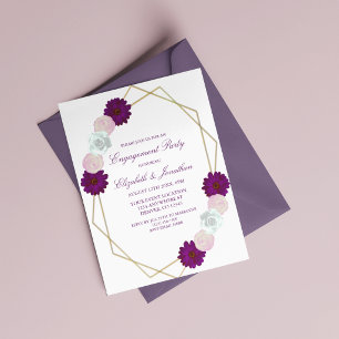 Invitation Fête de fiançailles géométrique florale blanche vi