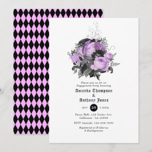 Invitation Fête de fiançailles gothique noir, violet et argen