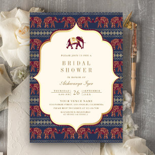 Invitation Fête de fiançailles indienne éléphant or bordeaux