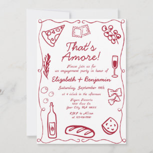 Invitation Fête de fiançailles italienne rétro rouge vin dess