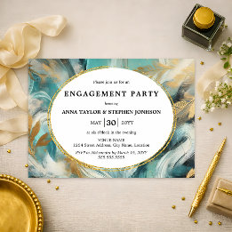 Invitation Fête de fiançailles Luxe Turquoise Or à coups de p
