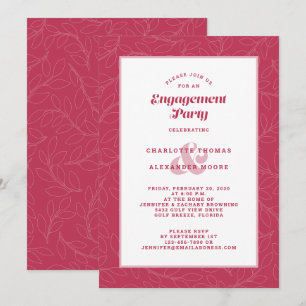Invitation Fête de Fiançailles Magenta Rouge Moderne Élégant 